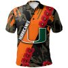 NCAA Miami Hurricanes Flowers Orange Black Polo Shirt