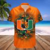 NCAA Miami Hurricanes Custom Text Number Orange Green Hawaiian Shirt V14
