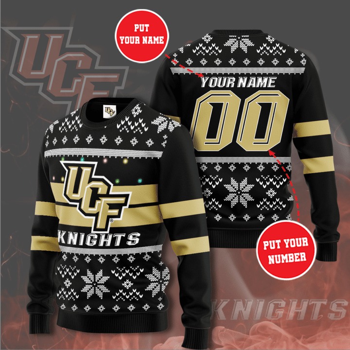 NCAA UCF Knights Custom Name Number Ugly Christmas Sweater NCAA UCF Knights Custom Name Number Ugly Christmas Sweater