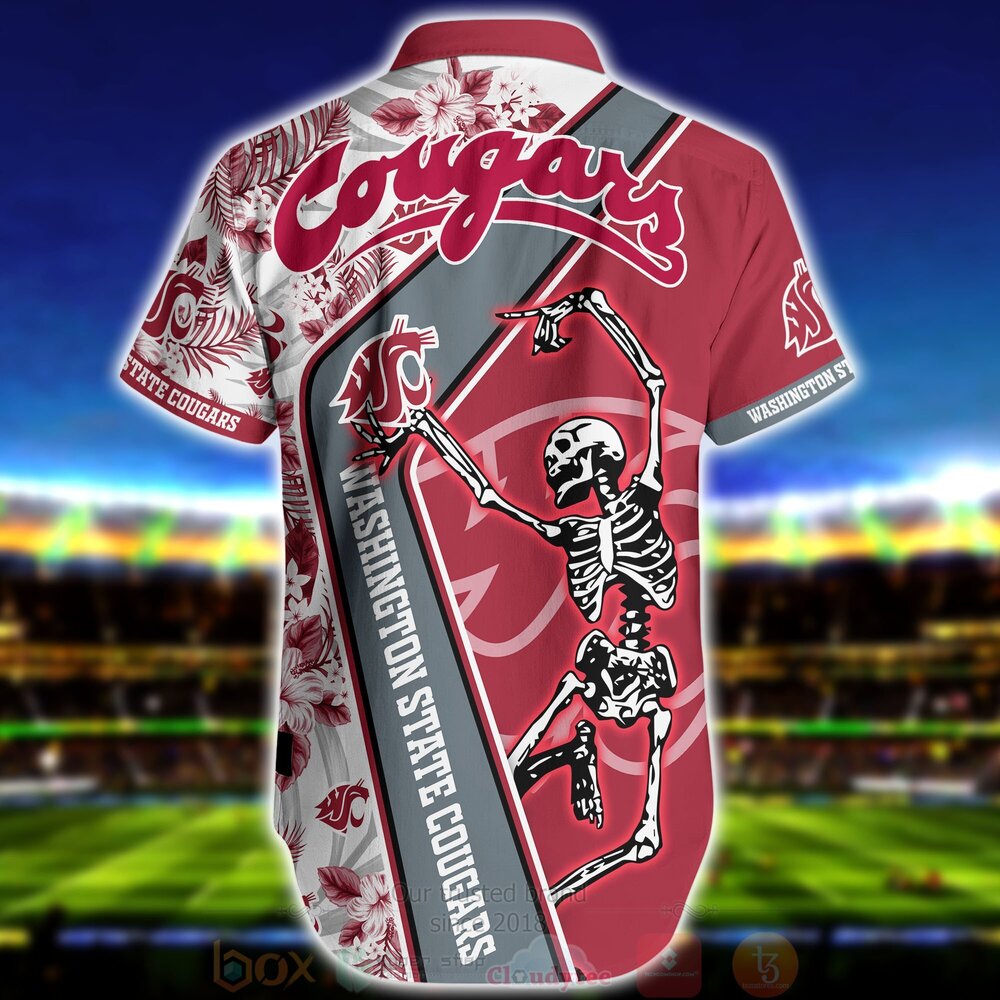 NCAA Washington State Cougars Skeleton Dancing Red White Hawaiian Shirt NCAA Washington State Cougars Skeleton Dancing Red White Hawaiian Shirt
