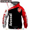 Arsenal FC Custom Name Black Red Pullover Hoodie