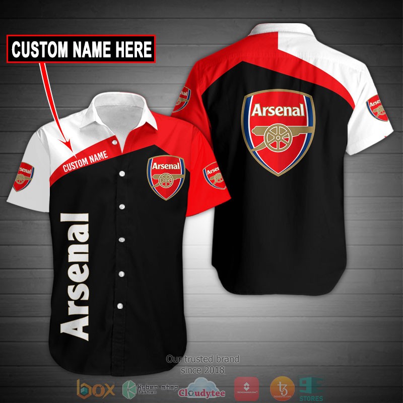 Arsenal FC Custom Name Black Red Hawaiian Shirt