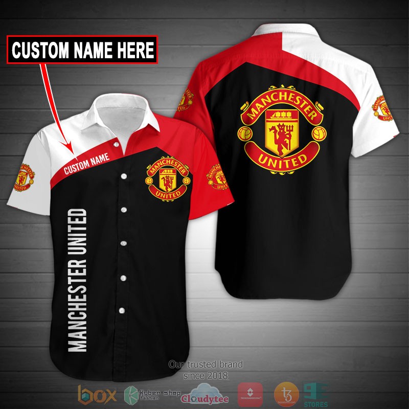 Manchester United Custom Name Black Red Hawaiian Shirt V7 Manchester United Custom Name Black Red Hawaiian Shirt V7