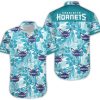 NBA Charlotte Hornets White Teal Tropical Flowers Hawaiian Shirt