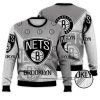 NBA Brooklyn Nets Gray White Half Multi Logo Sweatshirt