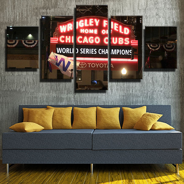 MLB Chicago Cubs Home Night View Wrigley Field 5 Panel Canvas