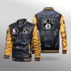 NBA Brooklyn Nets Black Yellow Leather Bomber Jacket