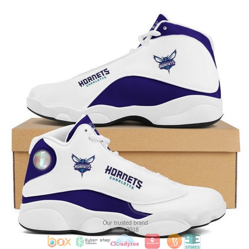 NBA Charlotte Hornets White Dark Purple Air Jordan 13 Shoes