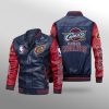 NBA Cleveland Cavaliers Navy Blue Red Leather Bomber Jacket