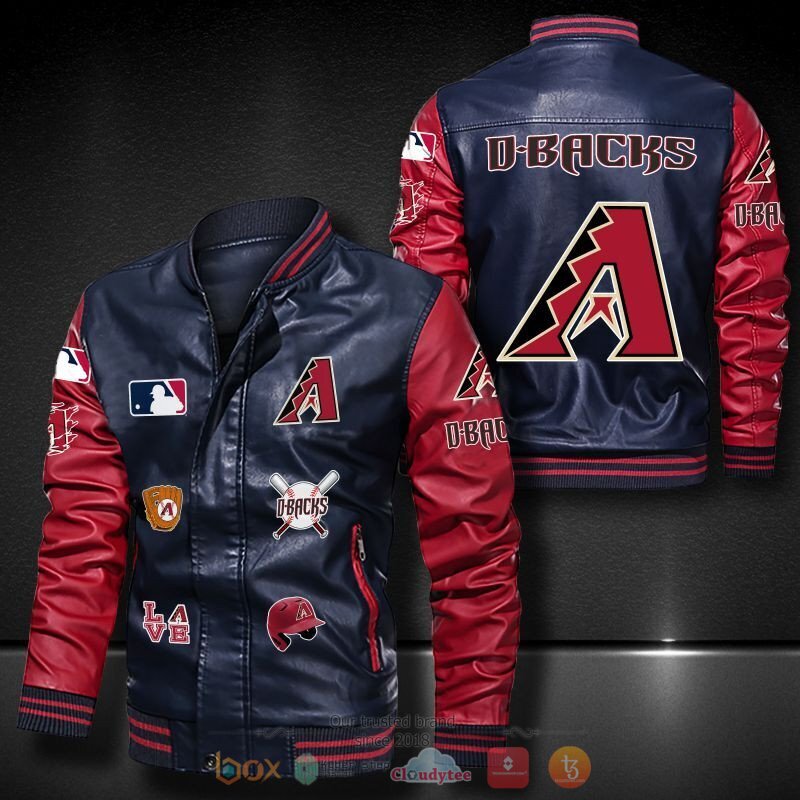 MLB Arizona Diamondbacks Navy Blue Red Leather Bomber Jacket