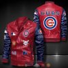 MLB Chicago Cubs Red Navy Blue Leather Bomber Jacket