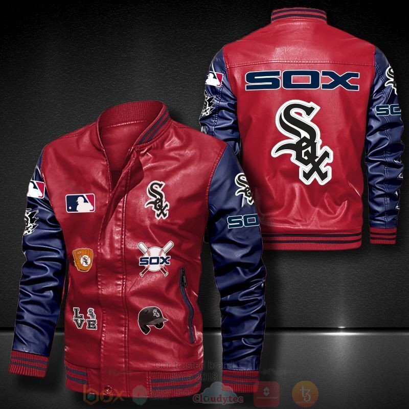 MLB Chicago White Sox Red Navy Blue Leather Bomber Jacket MLB Chicago White Sox Red Navy Blue Leather Bomber Jacket