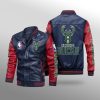 NCAA Virginia Cavaliers Navy Blue Red Leather Bomber Jacket