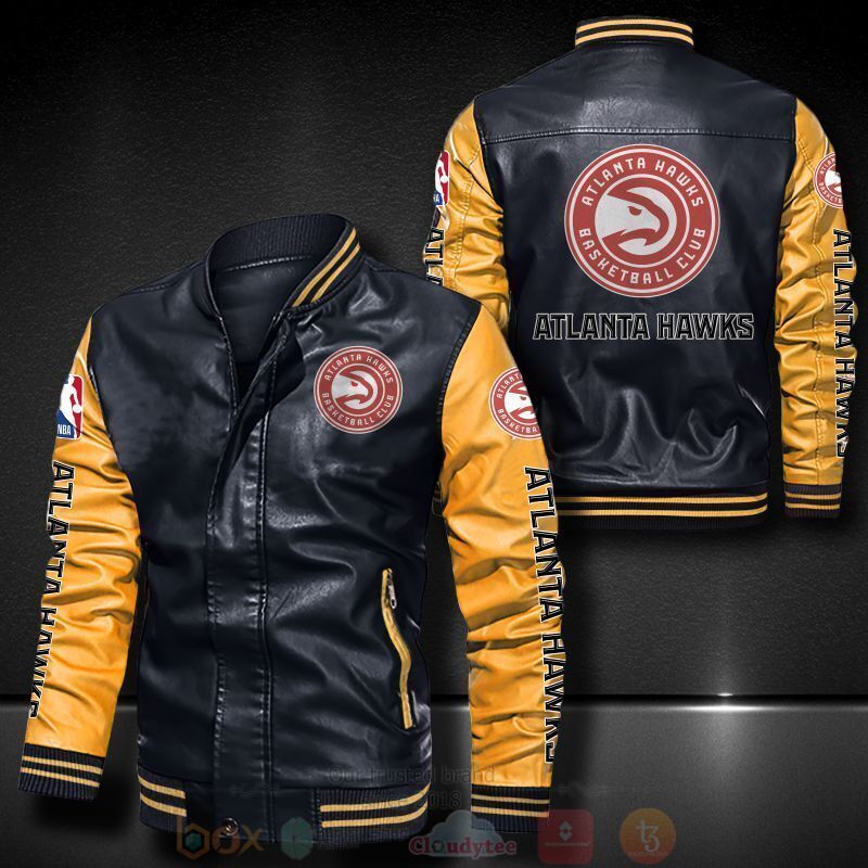 NBA Atlanta Hawks Black Yellow Leather Bomber Jacket NBA Atlanta Hawks Black Yellow Leather Bomber Jacket