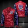 NBA Sacramento Kings Red Navy Blue Leather Bomber Jacket