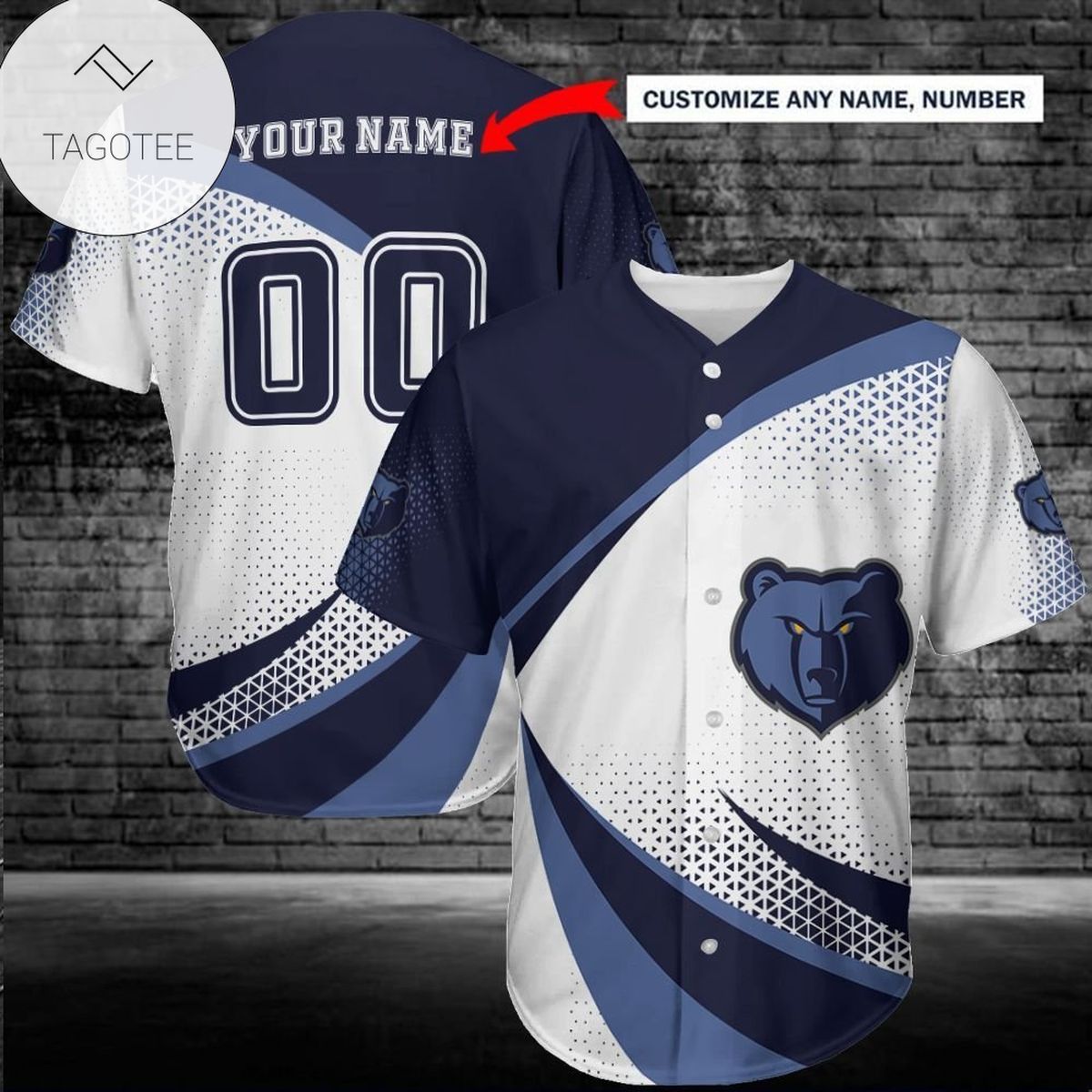 NBA Memphis Grizzlies Custom Name Number White Blue Baseball Jersey