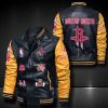 NBA Houston Rockets Black Yellow Logo Team Leather Bomber Jacket