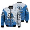 NBA Dallas Mavericks Gray Blue Half Multi Logo Bomber Jacket
