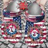 MLB Texas Rangers American Flag Breaking Wall Custom Name Crocs