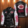 MLB Cincinnati Reds Black White Leather Bomber Jacket