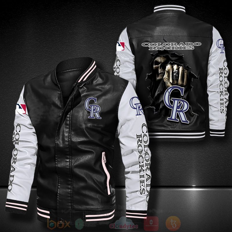 MLB Colorado Rockies Death Skulls Black White Leather Bomber Jacket MLB Colorado Rockies Death Skulls Black White Leather Bomber Jacket