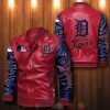 MLB Detroit Tigers Red Navy Blue Leather Bomber Jacket
