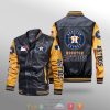 MLB Houston Astros Black Yellow Leather Bomber Jacket