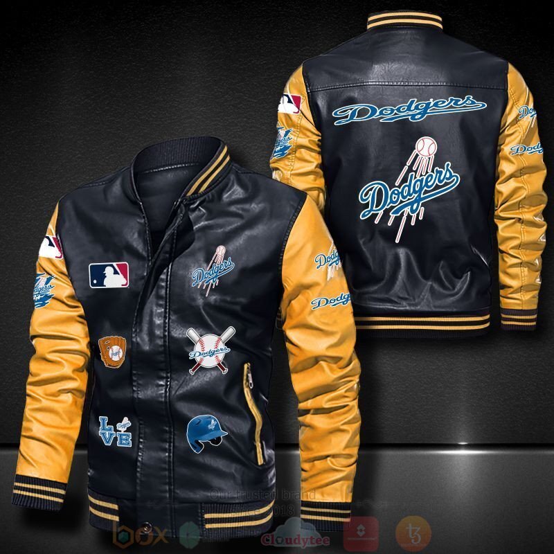MLB Los Angeles Dodgers Black Yellow Leather Bomber Jacket MLB Los Angeles Dodgers Black Yellow Leather Bomber Jacket