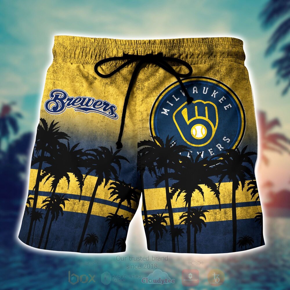 MLB Milwaukee Brewers Coconut Tree Men Beach Shorts MLB Milwaukee Brewers Coconut Tree Men Beach Shorts