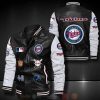 MLB Minnesota Twins Black White Leather Bomber Jacket