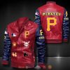 MLB Pittsburgh Pirates Red Navy Blue Leather Bomber Jacket