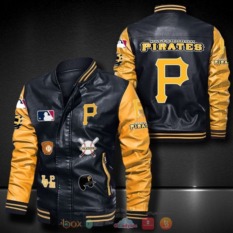 MLB Pittsburgh Pirates Black Yellow Leather Bomber Jacket MLB Pittsburgh Pirates Black Yellow Leather Bomber Jacket