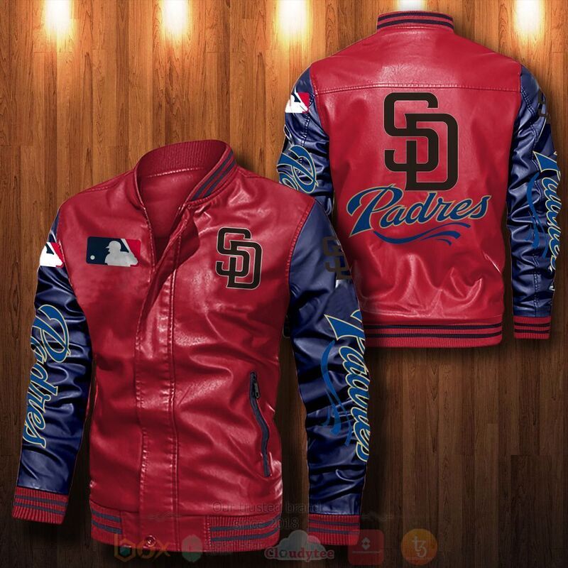 MLB San Diego Padres Red Navy Blue Leather Bomber Jacket
