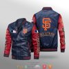 MLB San Francisco Giants Navy Blue Red Leather Bomber Jacket
