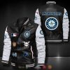MLB Seattle Mariners Black White Leather Bomber Jacket