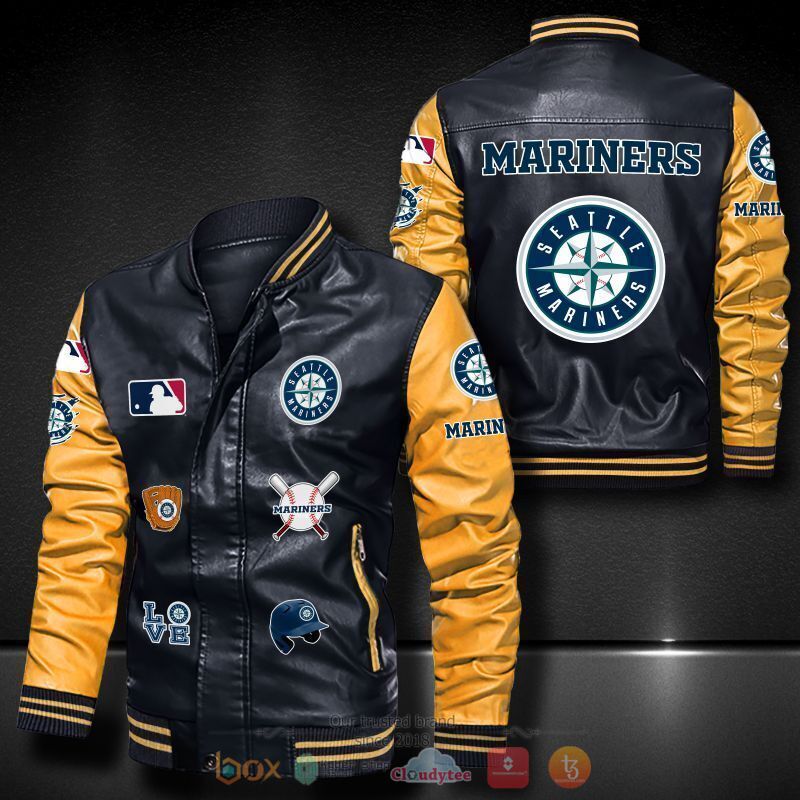 MLB Seattle Mariners Black Yellow Leather Bomber Jacket MLB Seattle Mariners Black Yellow Leather Bomber Jacket