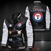 MLB Texas Rangers Black White Leather Bomber Jacket