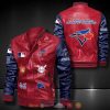 MLB Toronto Blue Jays Red Navy Blue Leather Bomber Jacket