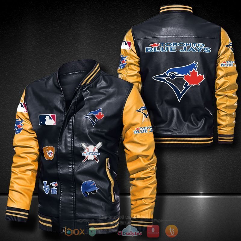 MLB Toronto Blue Jays Black Yellow Leather Bomber Jacket MLB Toronto Blue Jays Black Yellow Leather Bomber Jacket