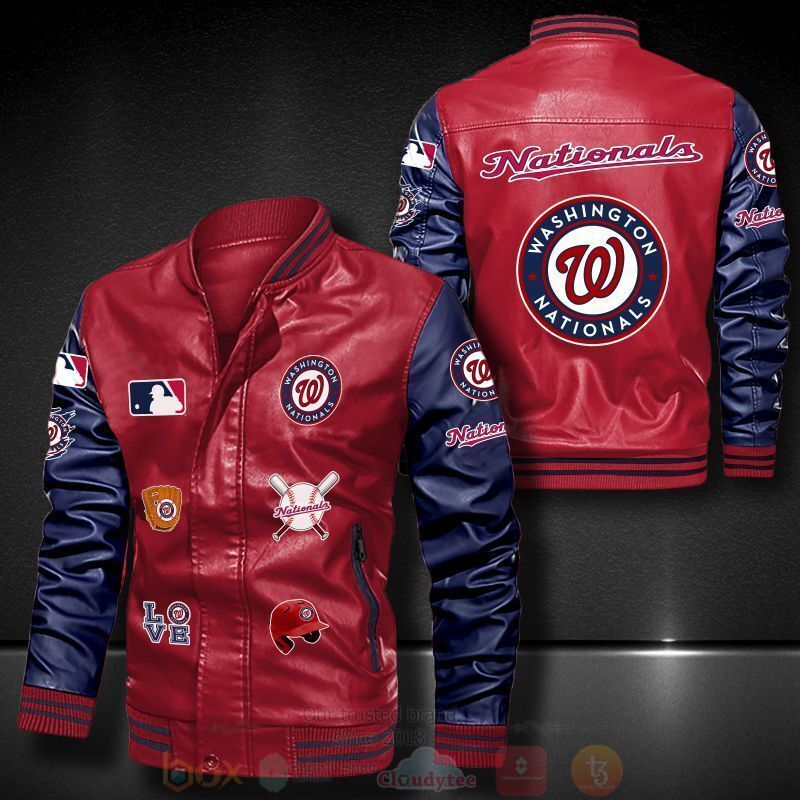 MLB Washington Nationals Red Navy Blue Leather Bomber Jacket MLB Washington Nationals Red Navy Blue Leather Bomber Jacket
