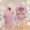 NBA New York Knicks Pink White Baseball Jacket