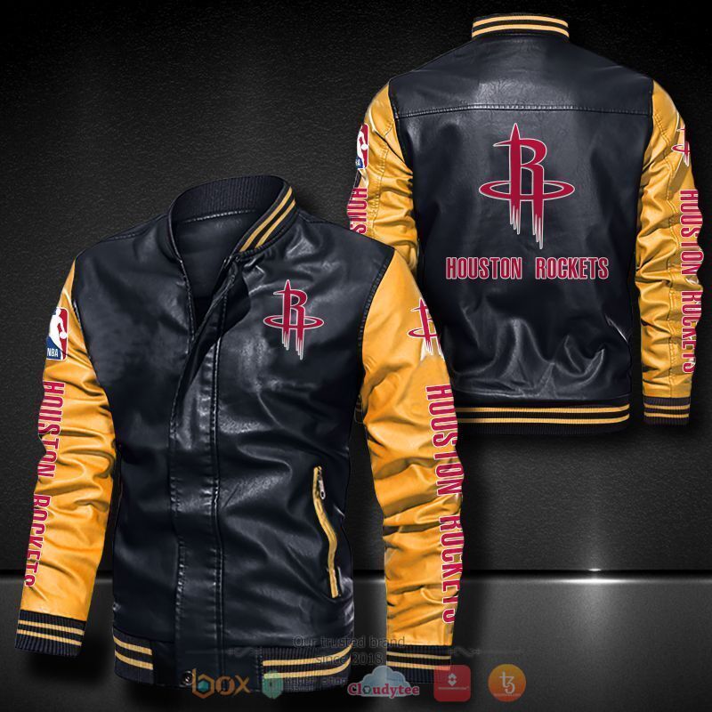 NBA Houston Rockets Black Yellow Leather Bomber Jacket