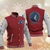 NBA Minnesota Timberwolves Red Gray Baseball Jacket