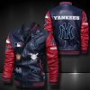 MLB New York Yankees Navy Blue Red Leather Bomber Jacket
