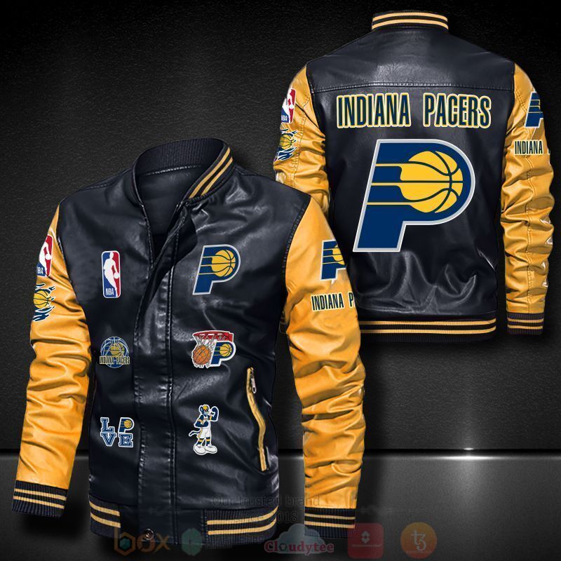 NBA Indiana Pacers Black Gold Logo Team Leather Bomber Jacket NBA Indiana Pacers Black Gold Logo Team Leather Bomber Jacket