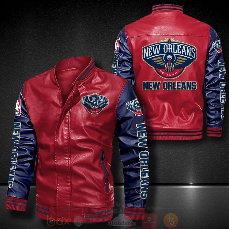 NBA New Orleans Pelicans Red Navy Leather Bomber Jacket NBA New Orleans Pelicans Red Navy Leather Bomber Jacket