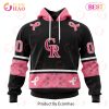 MLB Colorado Rockies Custom Name Number Pink Breast Cancer Pullover Hoodie