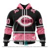 MLB Cincinnati Reds Custom Name Number We Wear Pink Breast Cancer Zip Up Hoodie