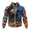 NFL Carolina Panthers Custom Name Number Autism Awareness Design Zip Up Hoodie