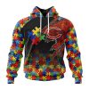 NFL Chicago Bears Custom Name Number Autism Awareness Design Pullover Hoodie